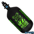 The HK Army Alpha 77ci air tank with a Pro V2 regulator in the Surge pattern. Color way is black and neon green.