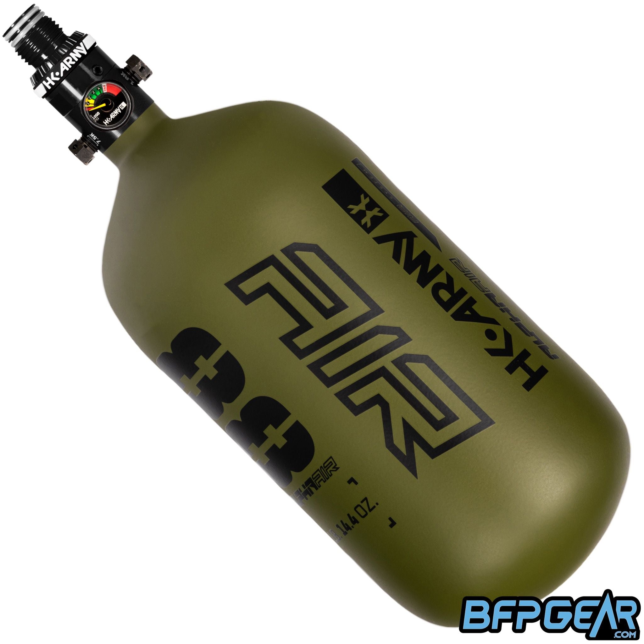 The HK Army Alpha Air 88ci tank with an HP8 regulator in the Striker color way.