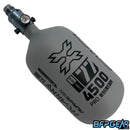 The HK Army Alpha 77ci air tank with a Pro V2 regulator in the Graphite pattern. Color way is grey and black. The Pro regulator is pewter.