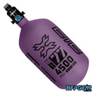 The HK Army Alpha 77ci air tank with a Pro V2 regulator in the Haze pattern. Color way is purple and black.