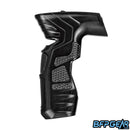 The HK Army Aluminum CS2/CS3 black grip facing the left. Knurling is located throughout for added texture.