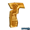 The HK Army Aluminum CS2/CS3 gold grip facing the left. Knurling is located throughout for added texture.