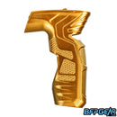 The HK Army Aluminum CS2/CS3 gold grip facing the right. Knurling is located throughout for added texture.