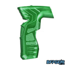 The HK Army Aluminum CS2/CS3 green grip facing the left. Knurling is located throughout for added texture.