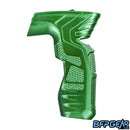 The HK Army Aluminum CS2/CS3 green grip facing the right. Knurling is located throughout for added texture.