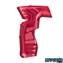 The HK Army Aluminum CS2/CS3 red grip facing the left. Knurling is located throughout for added texture.