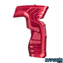 The HK Army Aluminum CS2/CS3 red grip facing the right. Knurling is located throughout for added texture.