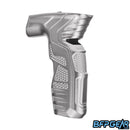 An angled view of the HK Army CS2/CS3 aluminum grip in silver.