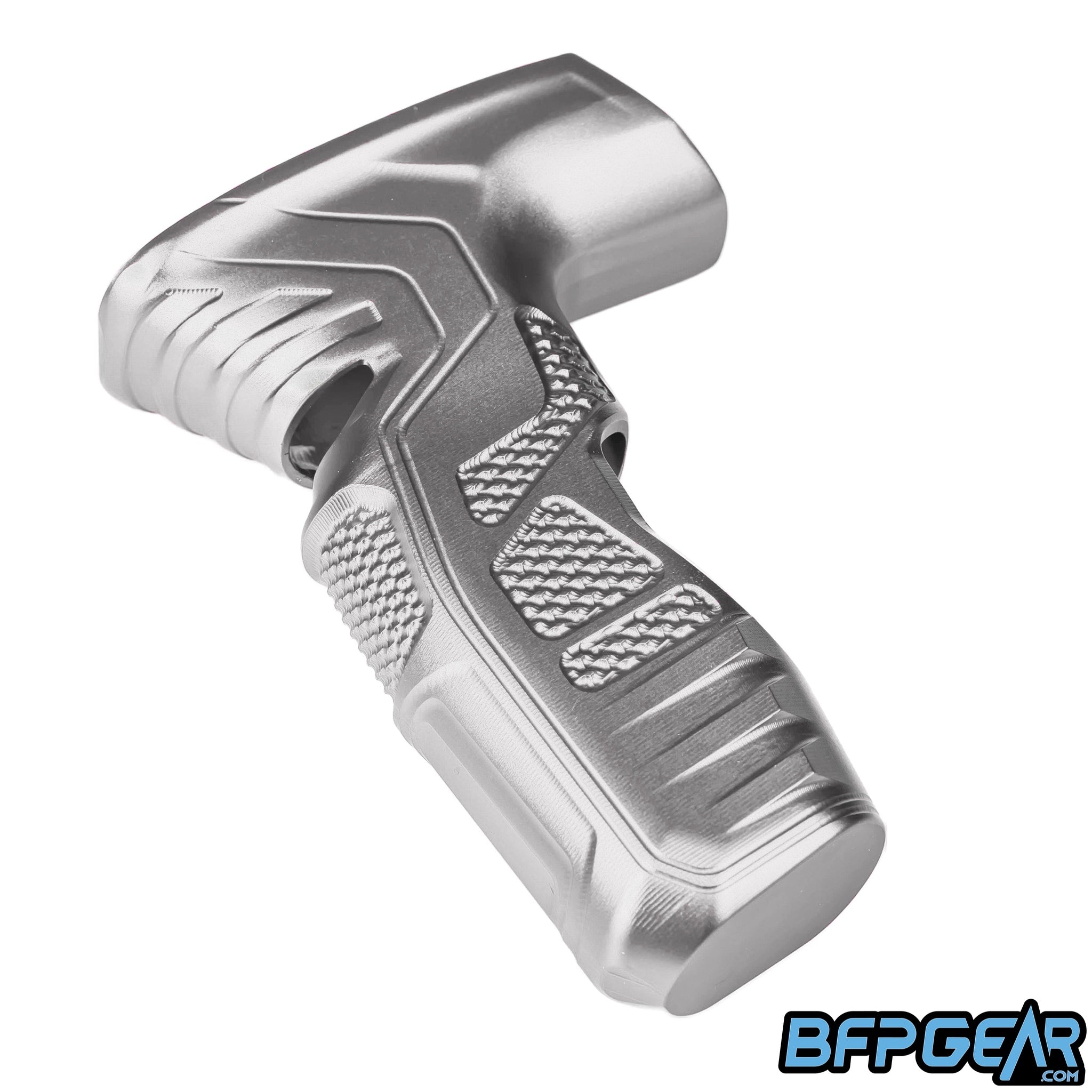 Another angled view of the HK Army CS2/CS3 aluminum grip in silver.