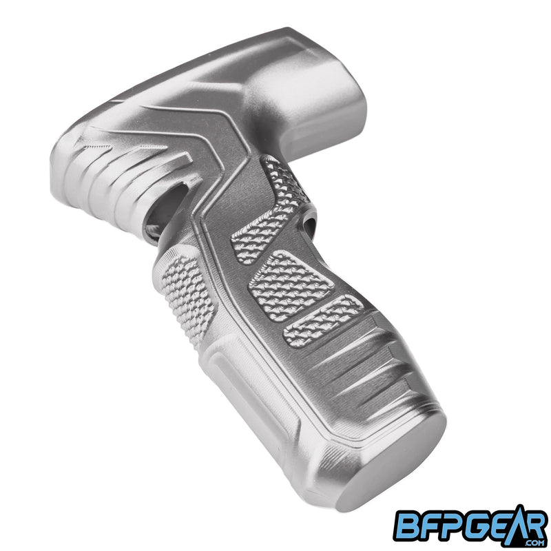 Another angled view of the HK Army CS2/CS3 aluminum grip in silver.