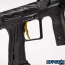 The HK Army Death Blade Trigger in the grim style, installed on an ETHA 3 paintball gun. This shows off what the Grim style trigger would look like on a paintball marker.