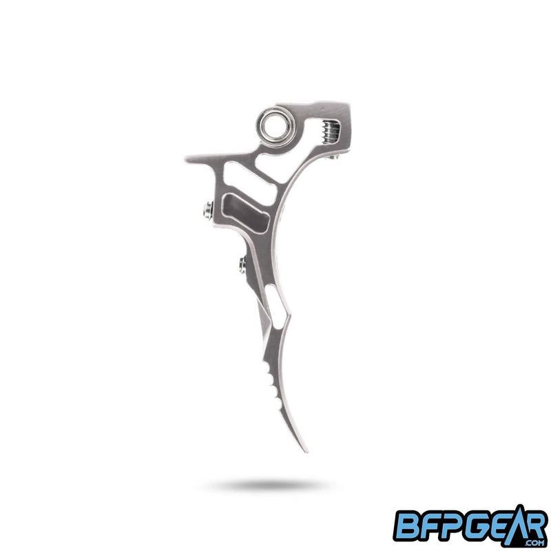 The side profile of the HK Army Death Blade trigger for the ETHA 2/ETHA 3 in the Grim style. This shows off the cuts made in the trigger to keep it extremely light weight, and shows off the double trigger style you get.