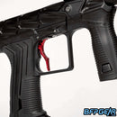 The HK Army Death Blade Trigger in the reaper style, installed on an ETHA 3 paintball gun. This shows off what the Reaper style trigger would look like on a paintball marker.