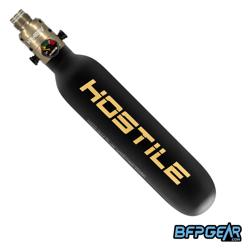 The HK Army Hostile 15ci bottle in the prestige color way with a gold pro reg installed.