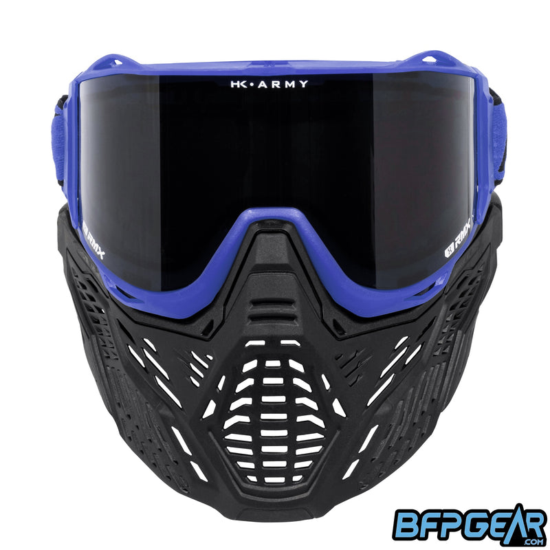 The HK Army RMX Goggle system in blue, facing the front.