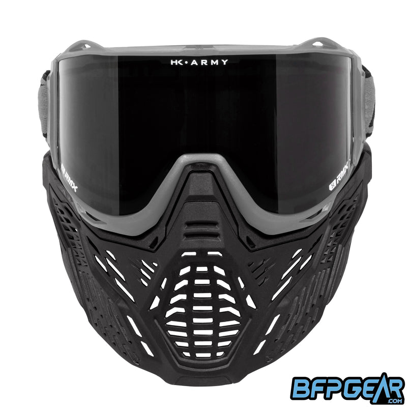 The HK Army RMX Goggle system in grey, facing the front.