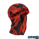 An angled shot of the Blaze Skull Wrap. Black HK ARMY logo is stitched into the red elastic band.