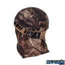 An angled view of the back of the skull cap in the Forest color way. The elastic band secures firmly with velcro, and shows off an HK Army tag on the back. The mesh lining goes from the apex of the back of your head down over your neck for the best ventilation. The retro pattern goes all around the elastic band.