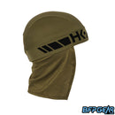Side view of the Skull Cap in the Olive color way. Mesh lining drapes down the back of the neck to help keep you warm in the cold weather, or to block the sun during hot weather. Elastic band to keep the skull cap secured on you for minimal to zero movement. The elastic band is all black.