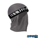 An angled shot of the Slate Skull Wrap. White HK ARMY logo is stitched into the black elastic band.