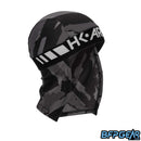 An angled shot of the Smoke Skull Wrap. White HK ARMY logo is stitched into the black elastic band.