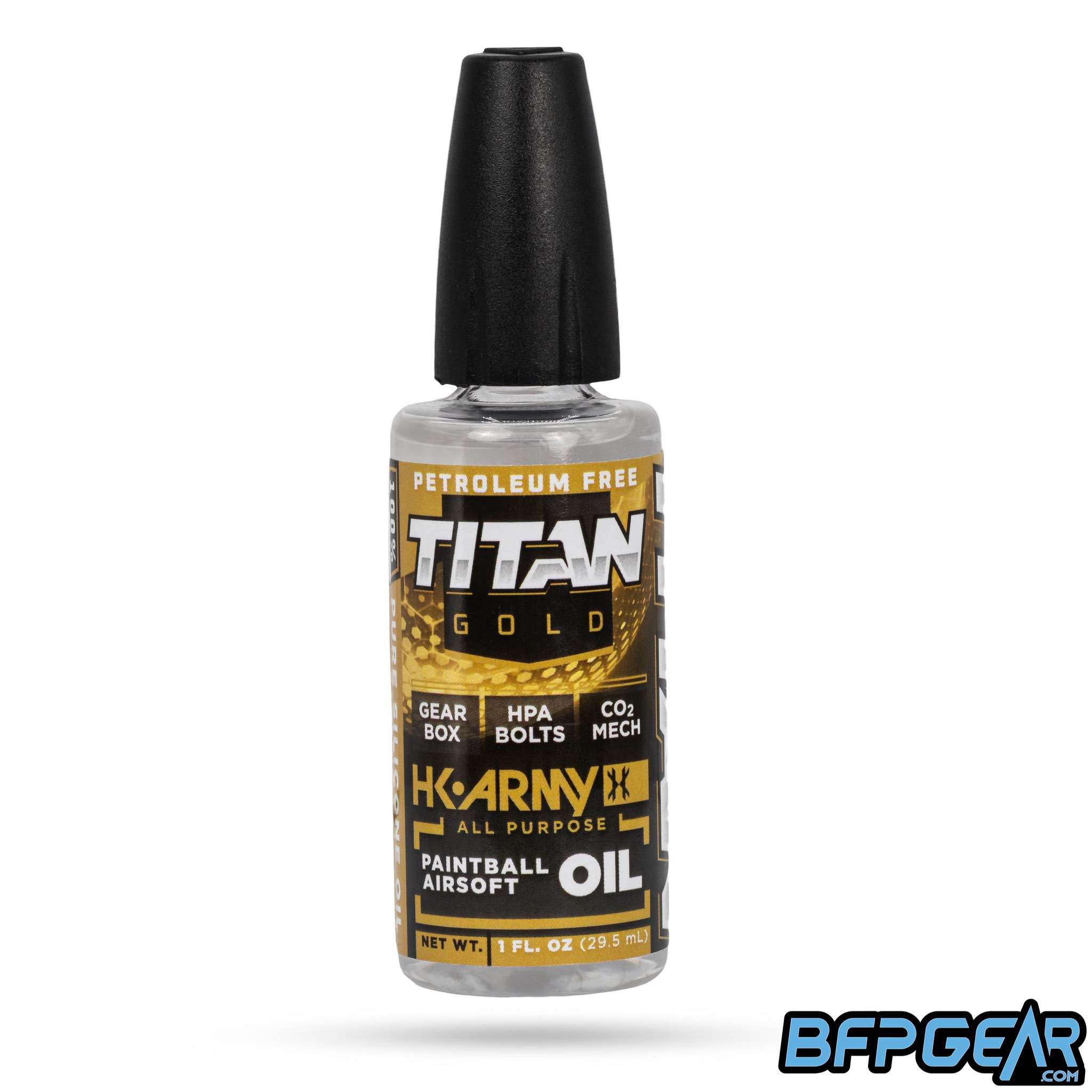 HK Army Titan Gold Oil silicone marker lubricant bottle with precision needle tip.