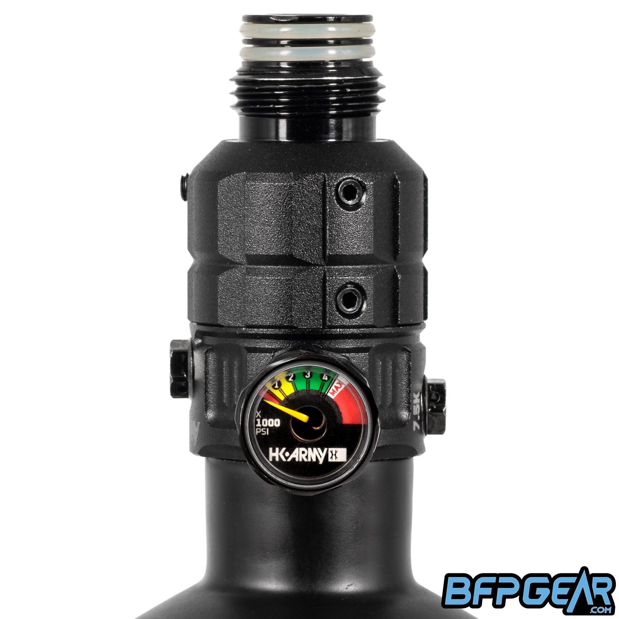 Turbine Pro Regulator installed on a paintball air tank during gameplay.