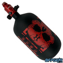 The HK Army Alpha 77ci air tank with a Pro V2 regulator in the Doom Scorch pattern. Color way is black and red. The Pro Regulator is red.