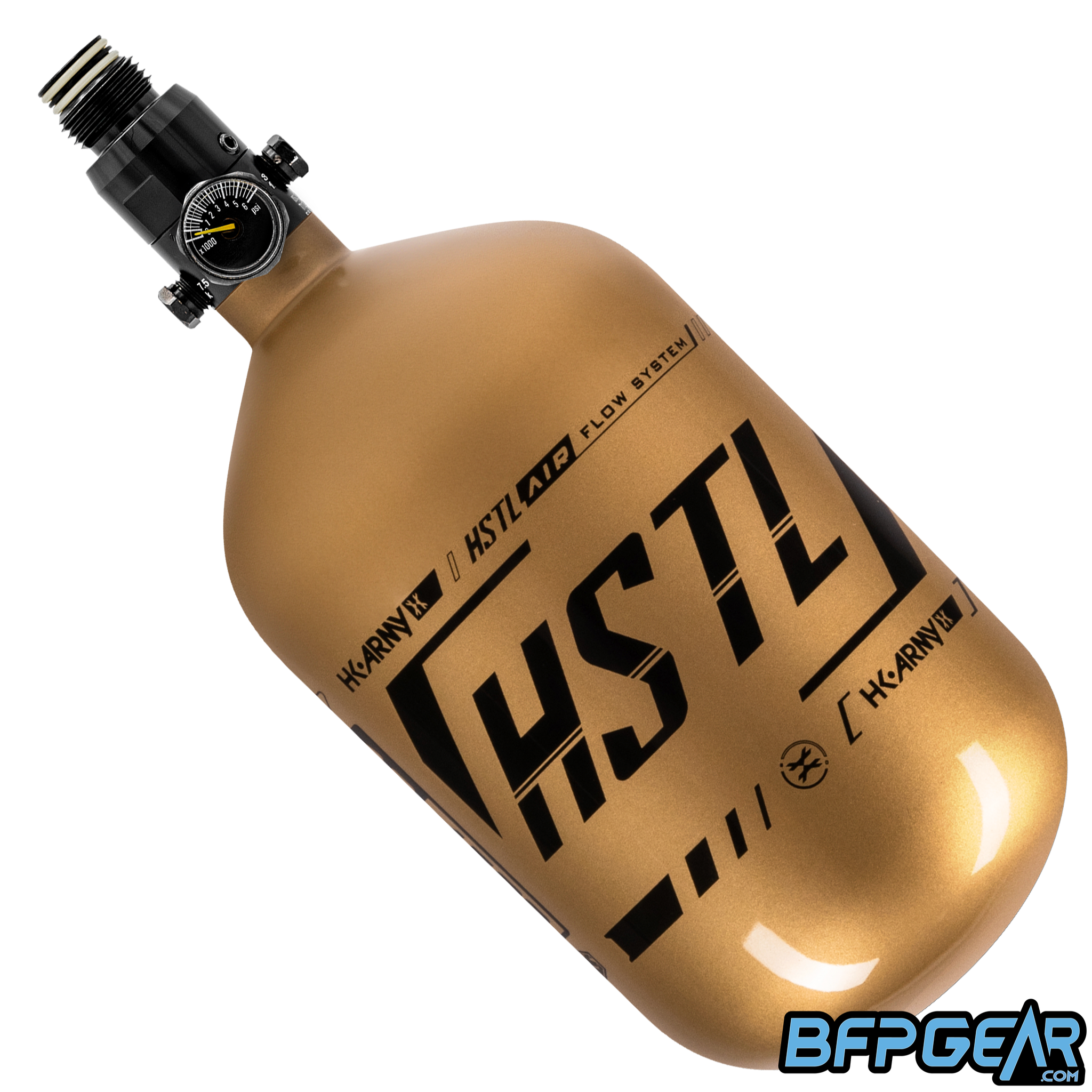 HK Army HSTL 68ci air tank in gold and black.