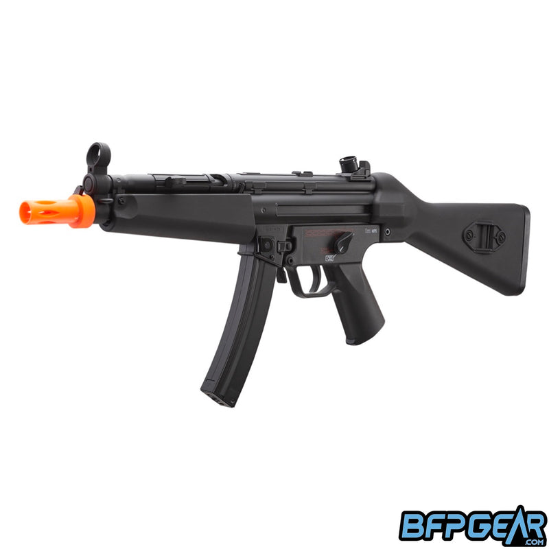 The H&K MP5 AEG Competition airsoft replica. Shown with a fixed stock installed.