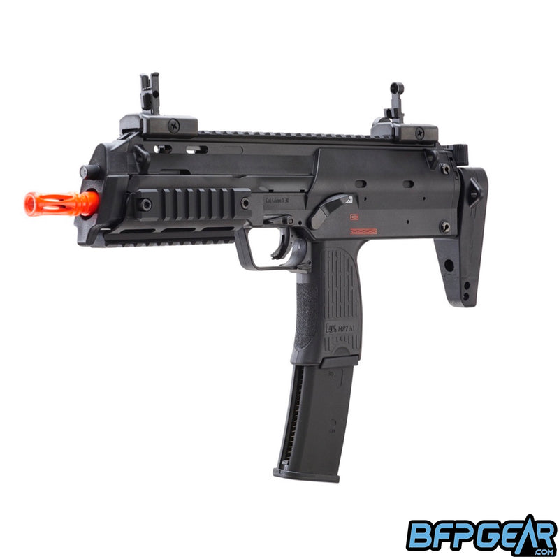 The H&K MP7 Navy gas blow back airsoft sub machine gun in black.