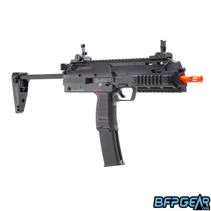 The H&K MP7 Navy gas blow back airsoft sub machine gun in black.