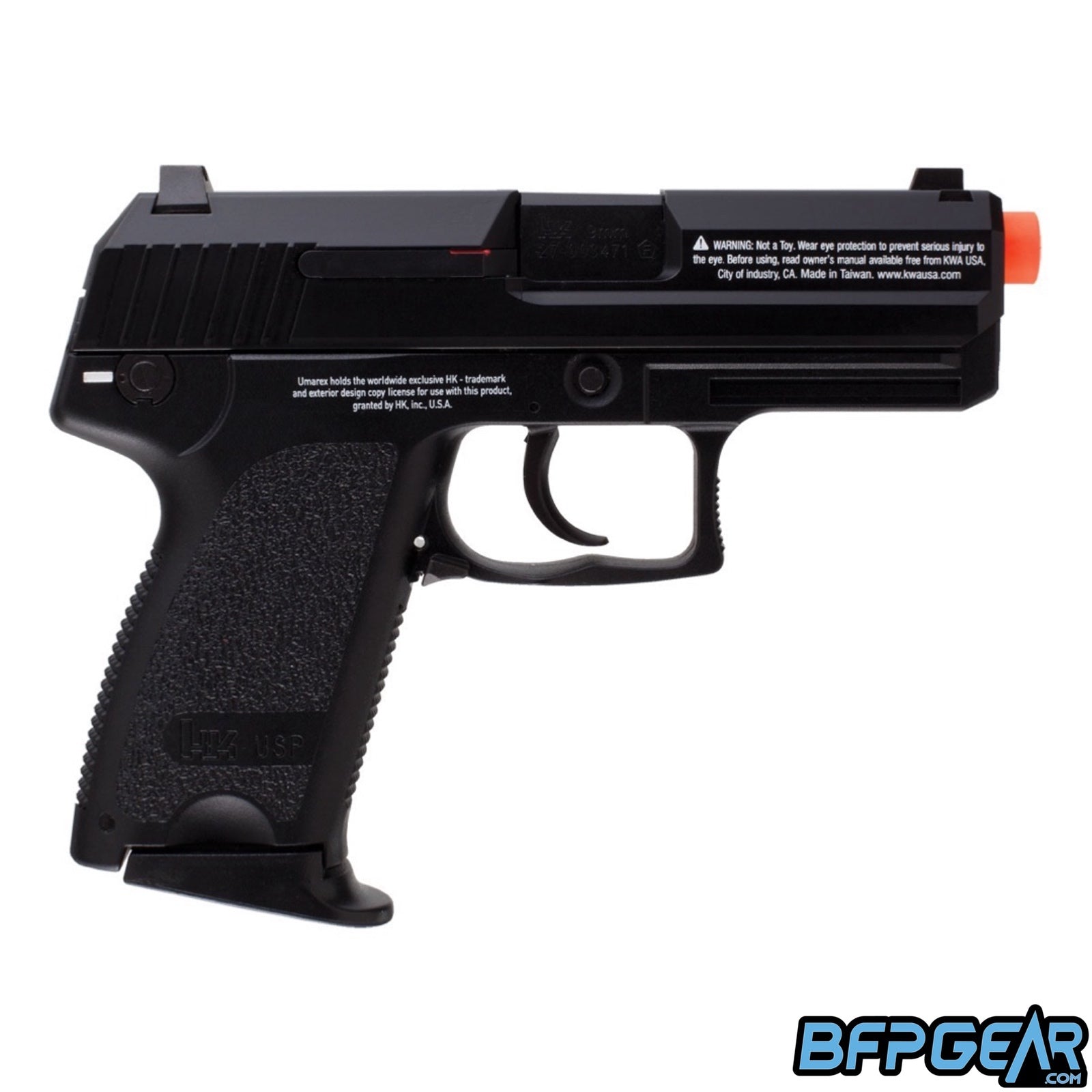 The H&K USP Compact gas blow-back airsoft pistol in black.