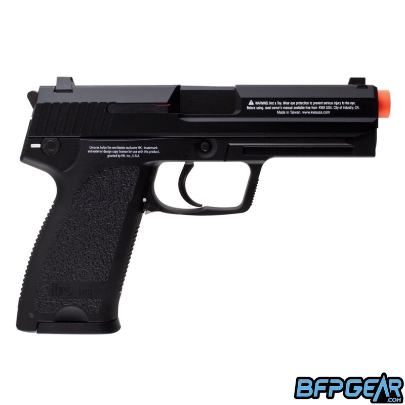 The H&K USP gas blow back airsoft pistol in black.
