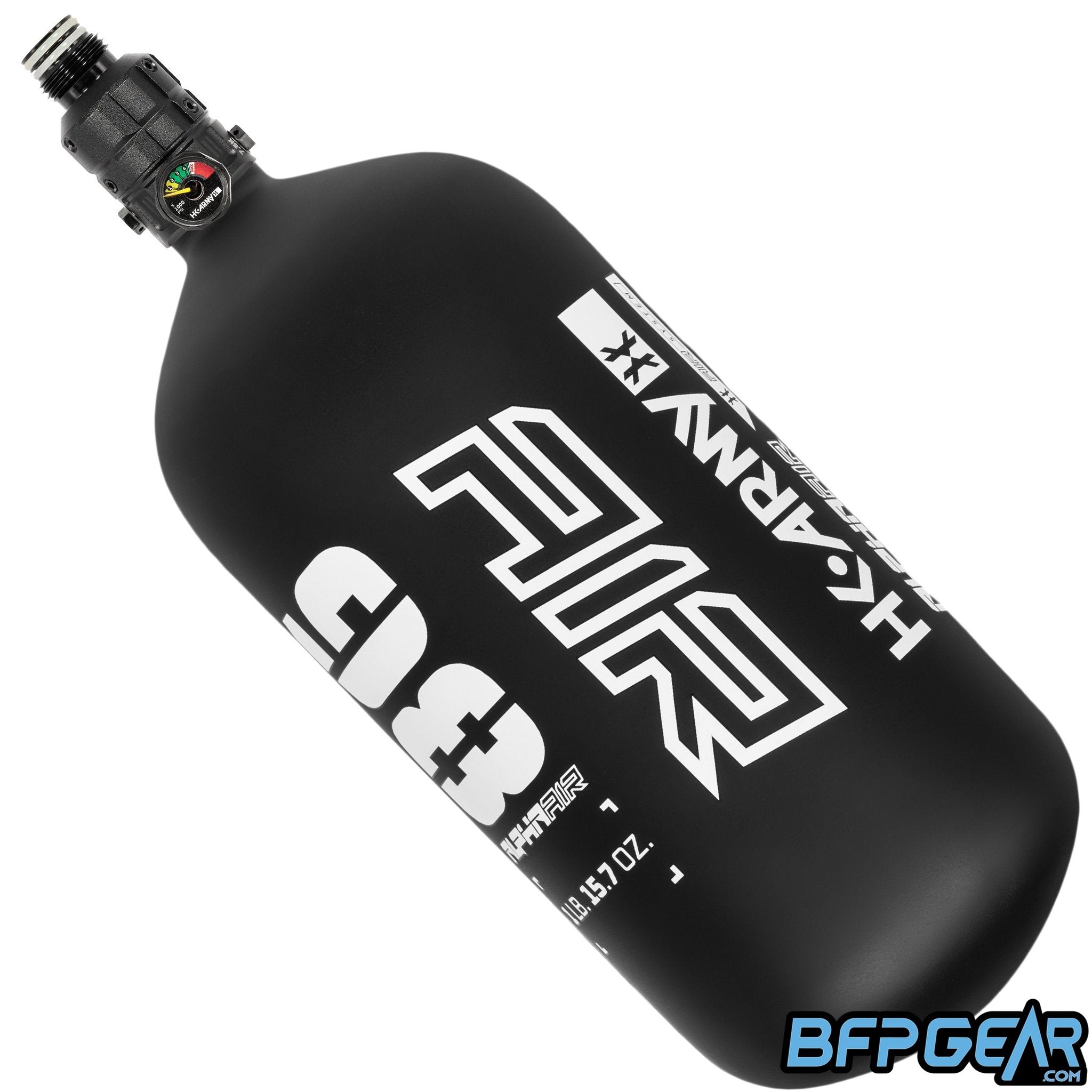 HK Army Alpha Air bottle in 98ci paired with a Turbine regulator in the Shadow color way.