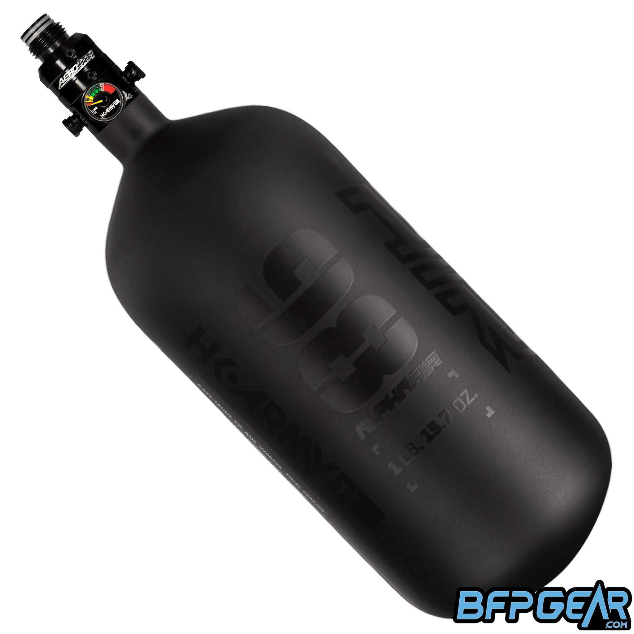 HK Army Alpha Air bottle in 98ci paired with a Turbine regulator in the Void color way.