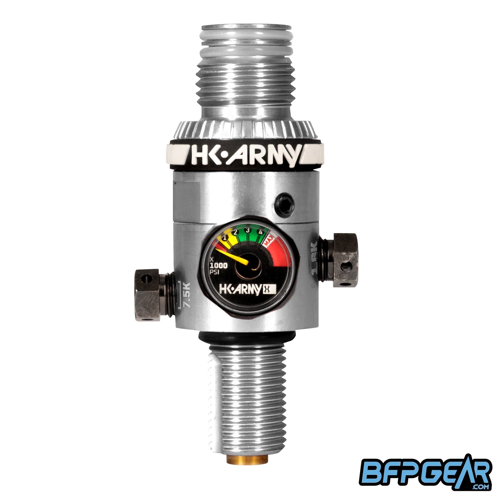 The HP8 regulator in silver. Comes with a color coded air gauge. 