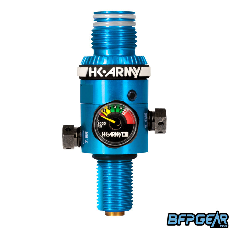 The HP8 regulator in turquoise. Comes with a color coded air gauge. 