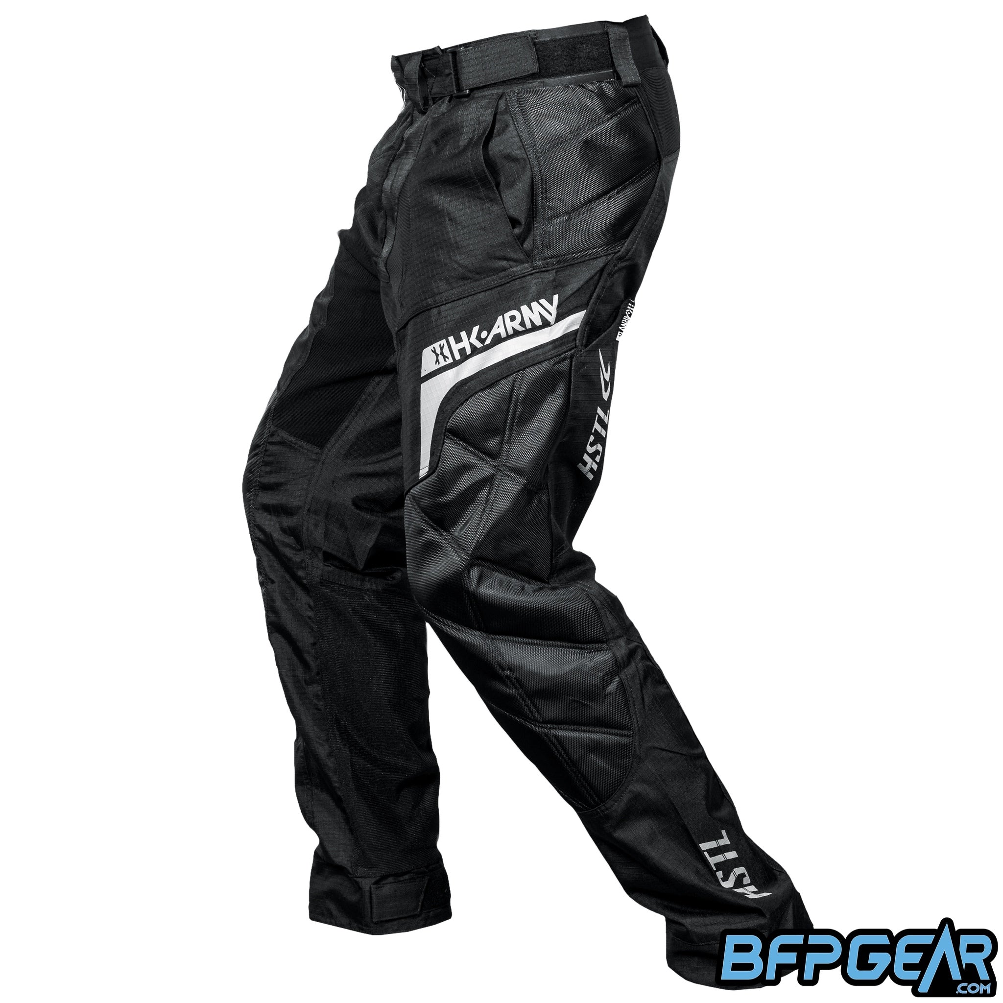 HK Army HSTL 2.0 Tactical Paintball Pants with reinforced padded knees, stretch zones, ventilated leg panels, and adjustable fit for comfort and durability.