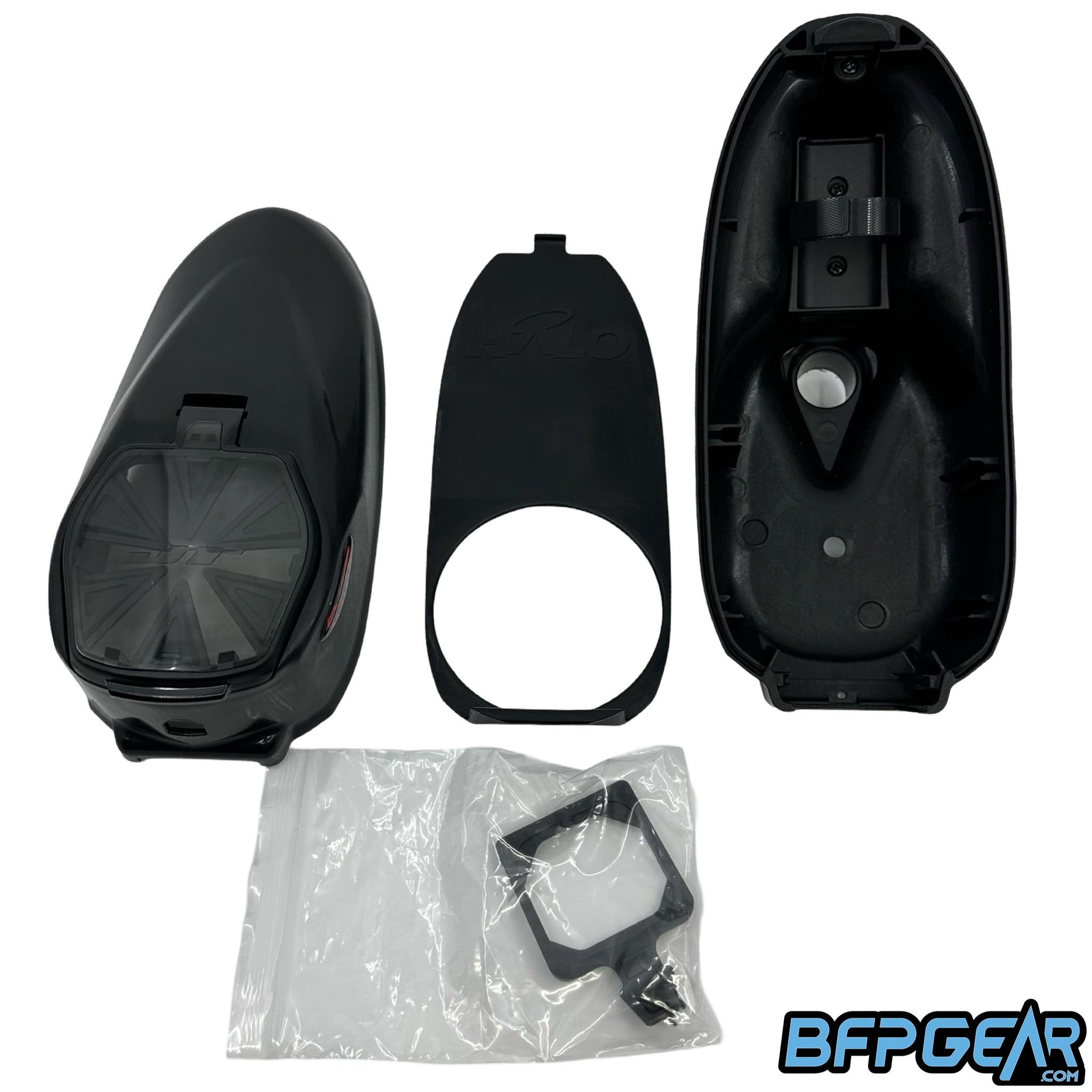 Everything you get with the Halo Pro Shell Kit. Top shell, bottom shell, speedfeed, rain lid, electronic bracket, and middle tray.