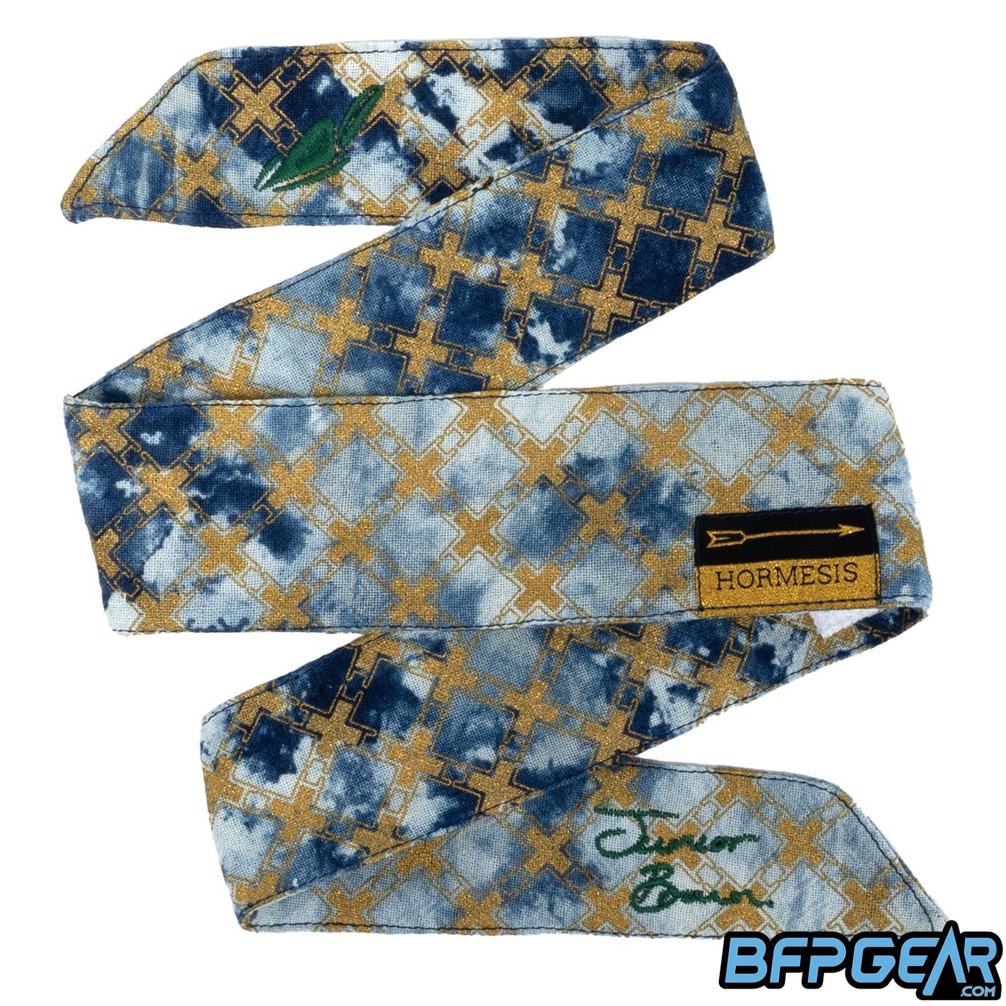 Hormesis Signature Series paintball headband with premium embroidery and limited-edition design for competitive players and collectors. This is Marian's Valor from the Junior Brown series.