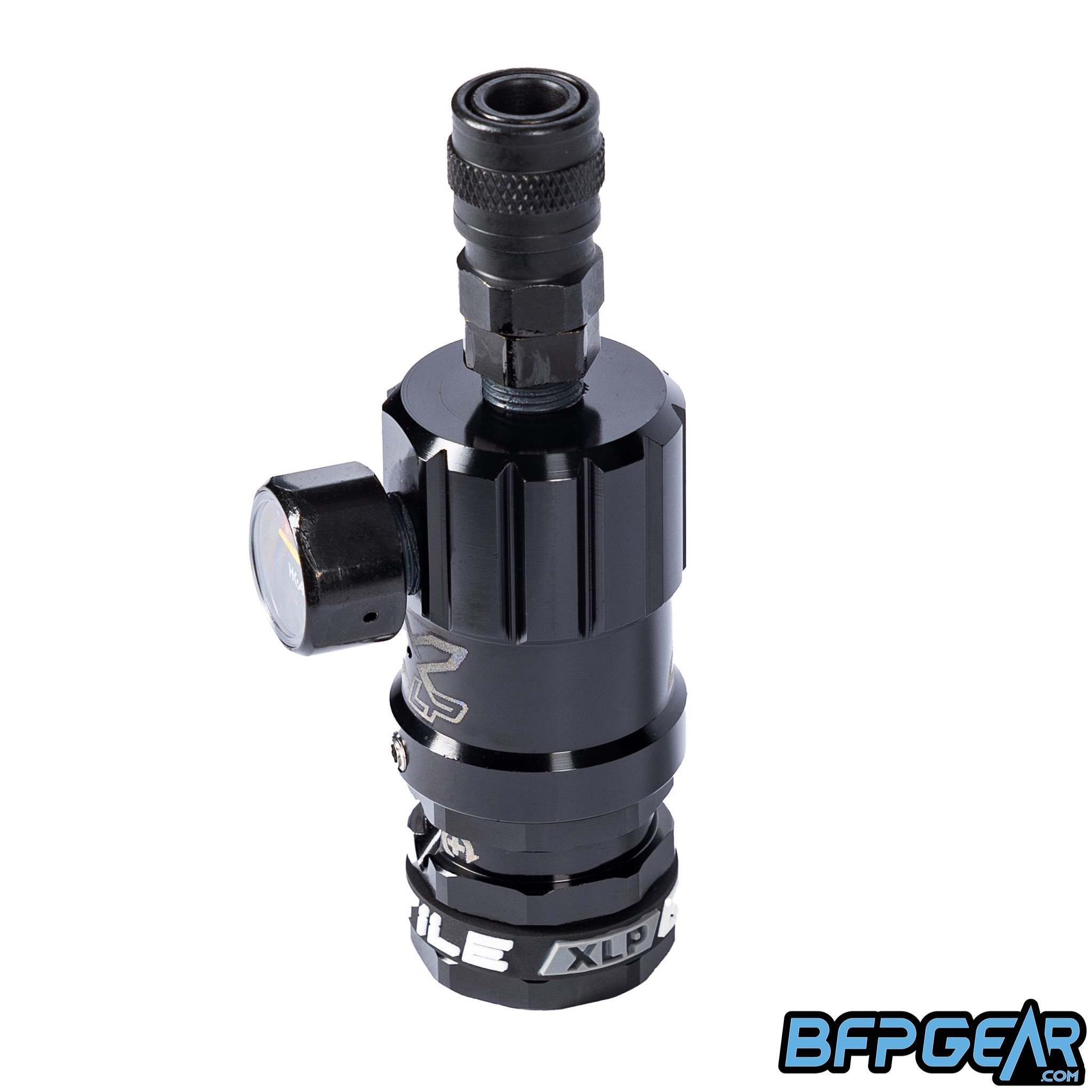 Hostile Airsoft XLP Regulator with adjustable 40–150psi output, quick disconnect fitting, and anodized color options for competitive airsoft players.