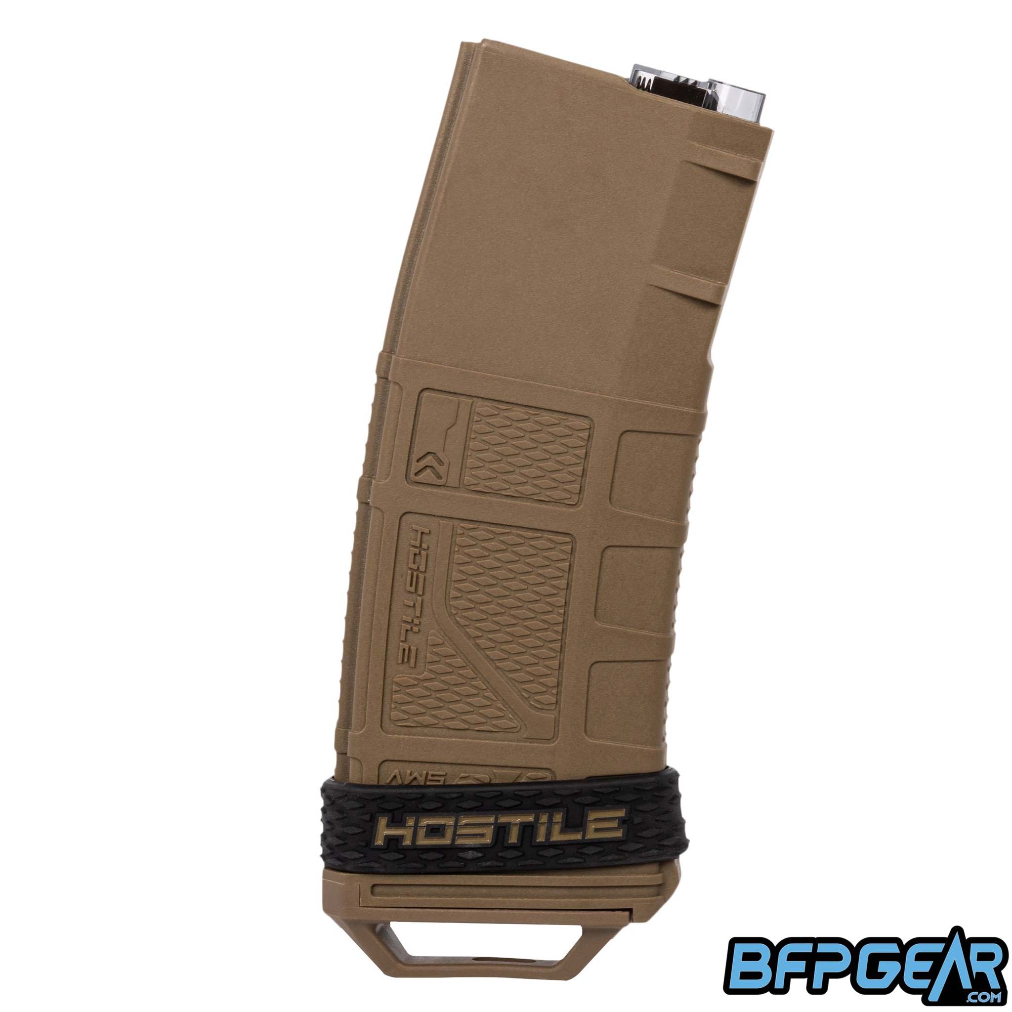 The Hostile AWS M4 style magazine for airsoft replicas in FDE Tan.