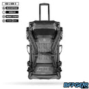 Full front facing photo of the 102L Roller Gearbag. Multiple straps help secure and keep the backpack straps together.