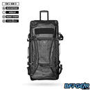 Full front facing photo of the 120L Roller Gearbag. Multiple straps help secure and keep the backpack straps together.