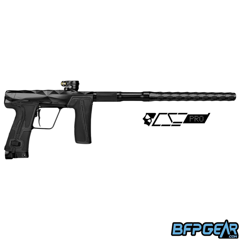 The Infamous Diamond Skull cut of the Planet Eclipse CS3 Pro paintball gun. Color way is Black Flag (all black)