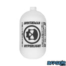 Infamous Hyperlight 68ci paintball tank, ultra-lightweight carbon fiber, matte white and black, compact design, made in USA, for competitive paintball players.