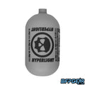 Infamous Hyperlight 68ci paintball tank, ultra-lightweight carbon fiber, matte grey and black, compact design, made in USA, for competitive paintball players.