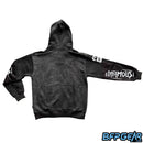 The back of the Heavyweight Playing Hoodie. Thick material provides warmth and comfort. The right arm has the FNDN and Infamous logo on it.