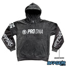 The front of the Infamous PRO DNA Heavyweight playing hoodie. The forearms are abrasion resistant, allowing the wearer to slide and dive without ripping or tearing the arms. The PRO DNA logo is on the front, and the abrasion resistant arms have the Infamous logo on them.